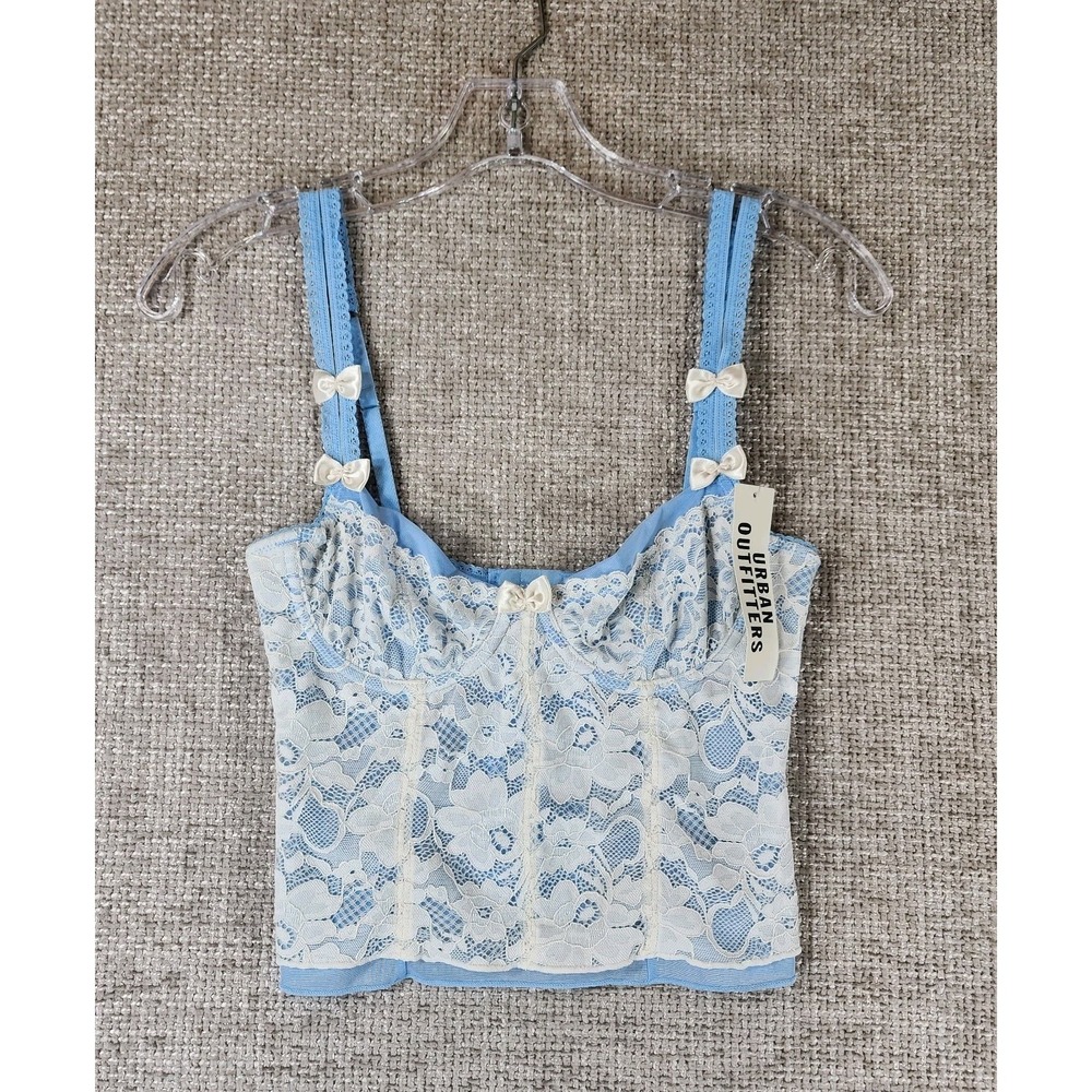 Urban Outfitters Floral Lace Underwired Corset Top Womens S Blue White NWT
